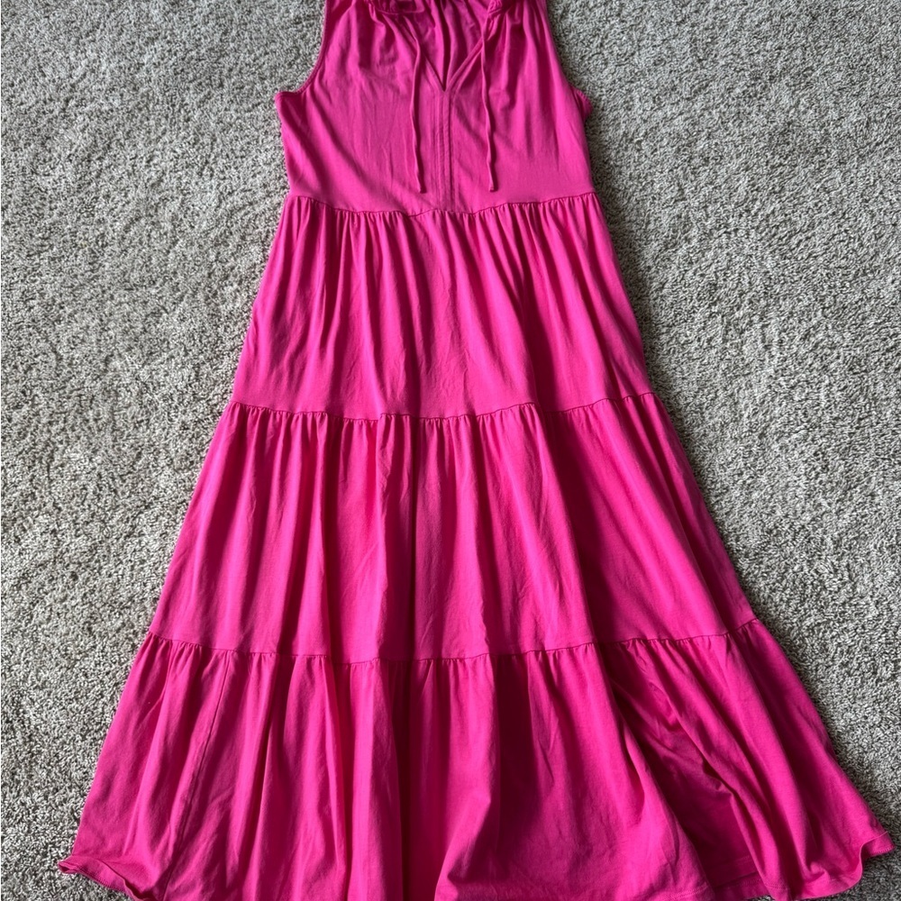 Pink Sleeveless Maxi Dress Maxi Peasant Dress Preppy tiered dress size large - Picture 3 of 9